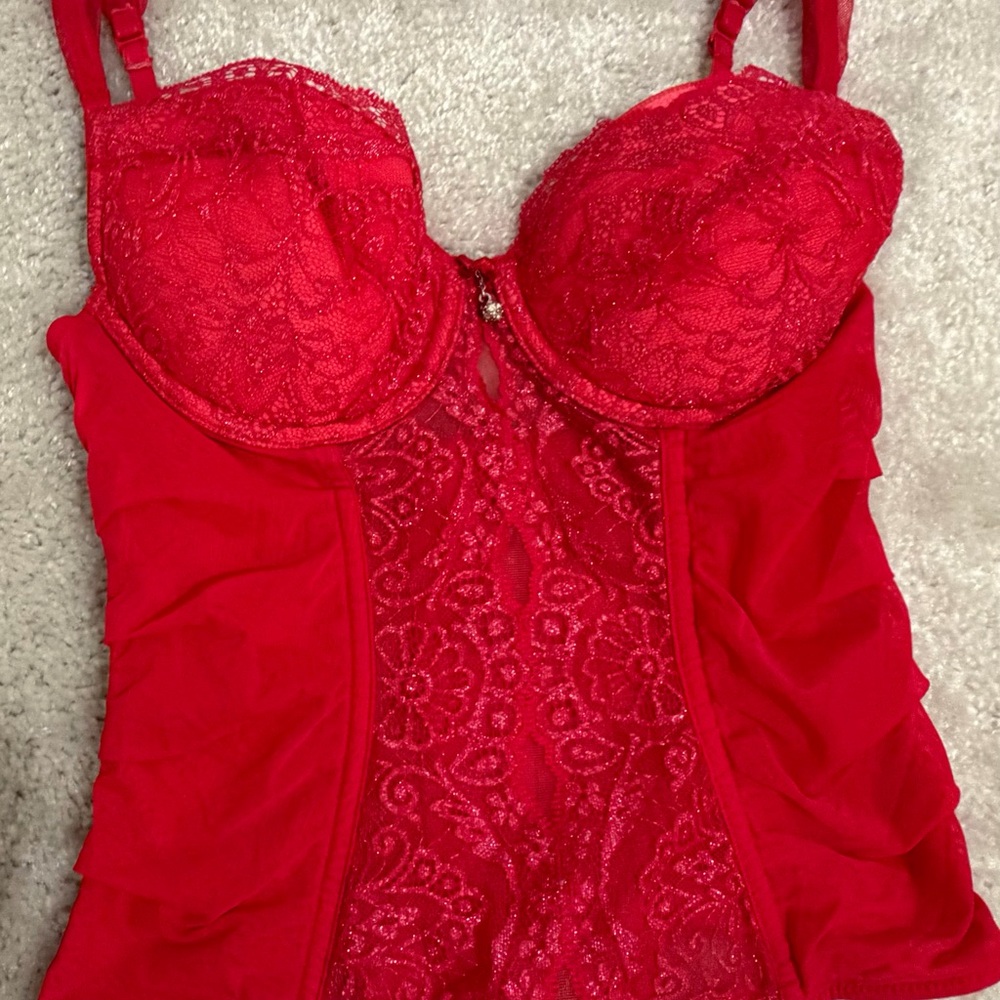 Victoria's Secret Red Lace Bustier Bodysuit - Picture 3 of 5
